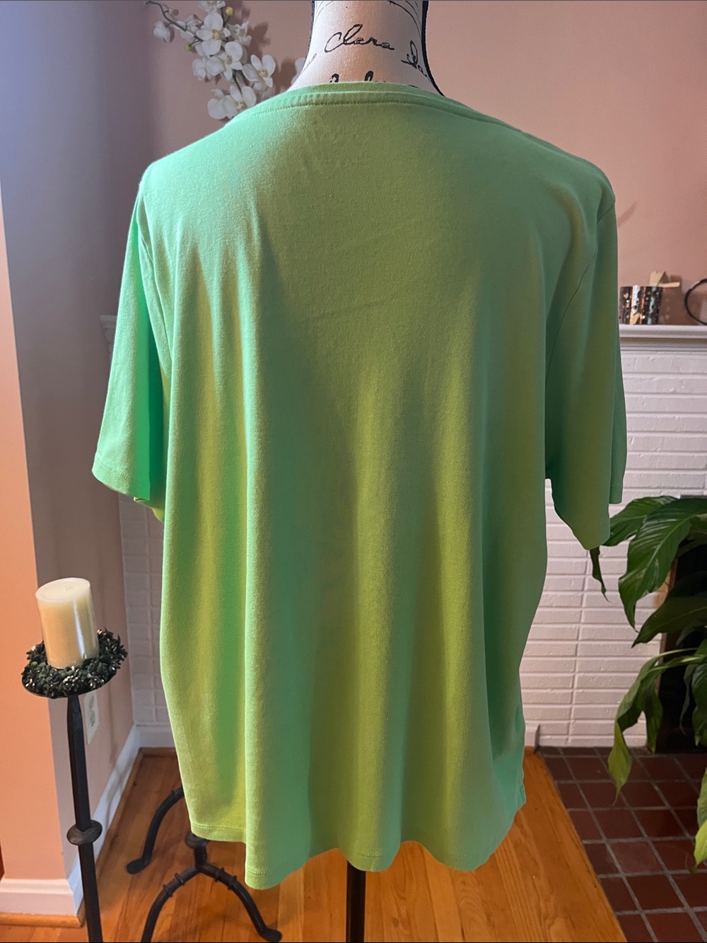 Women's Light Green V-Neck Short Sleeve Tee - Picture 4 of 7